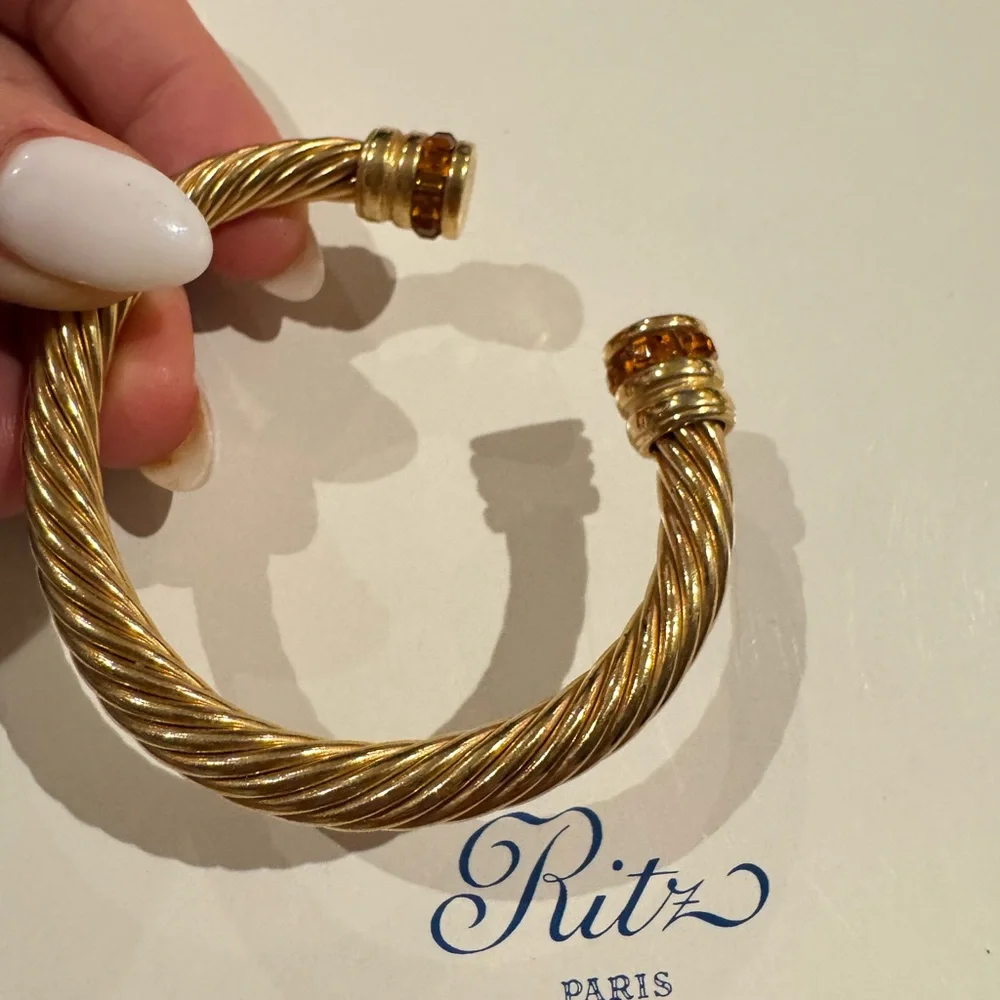 Vintage gold tone with caramel color crystals vintage cuff bracelet